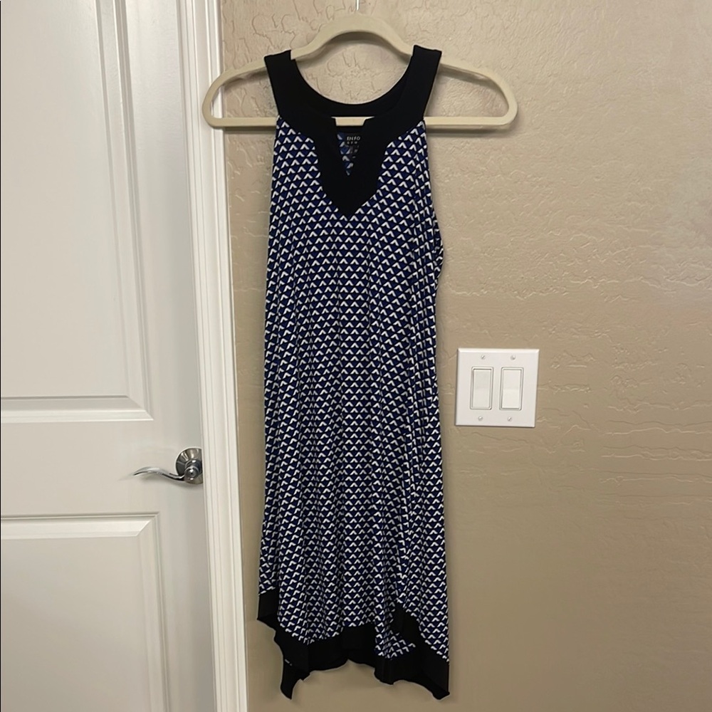 Enfocus Studio Blue and White Asymmetrical Sundress